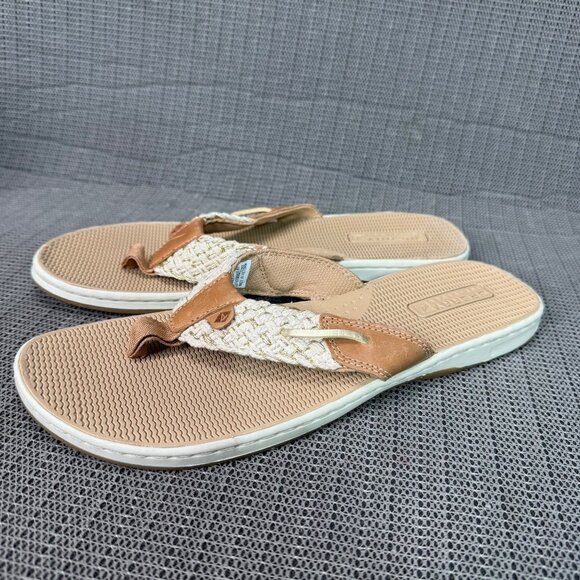 Sperry top Sider Women's Size 10M Beige & White Parrotfish Braided Flip-Flops - Picture 2 of 10